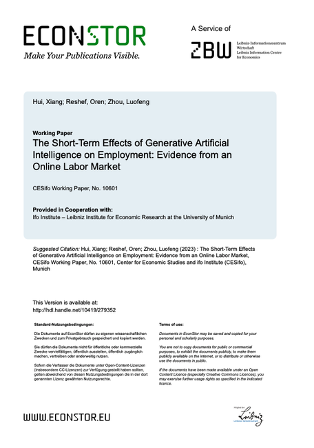 The Short-Term Effects of Generative Artificial Intelligence on Employment: Evidence from an Online Labor Market
