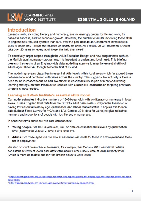 Modelling Essential Skills Needs Across England